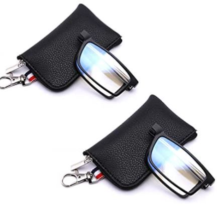 Photo 1 of 2-Pack Keychain Compact Bags Folding Reading Glasses Men Women, Blue Light Spring Hinge Readers Eyeglasses
