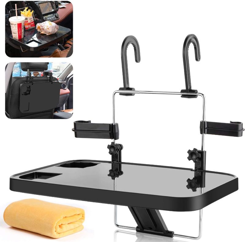 Photo 1 of AutoChoice Foldable Car Seat Back Portable Tray for Food Dining Drink and Laptop, Hanging Car Steering Wheel Tray (Black)
