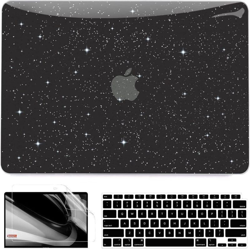 Photo 1 of B BELK Compatible with MacBook Air 13 inch Case 2022 2021 2020 2019 2018 Release A2337 M1 A2179 A1932 with Touch ID, Sparkly Plastic Hard Shell Case +Keyboard Cover +Screen Protector, Sparkly Black
