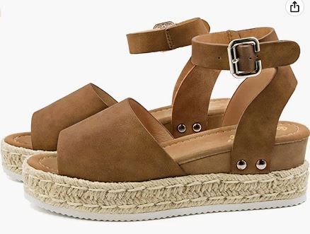 Photo 1 of Athlefit Women's Platform Sandals Espadrille Wedge Ankle Strap Studded Open Toe Sandals 7

