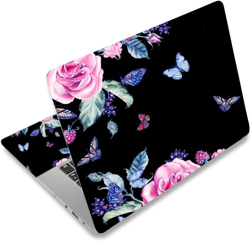 Photo 1 of 12.1 13 13.3 14 15 15.4 15.6 Inches Personalized Laptop Skin Sticker Decal Universal Netbook Skin Sticker Reusable Notebook PC Art Decal Protector Cover Case (Butterfly and Flower)
