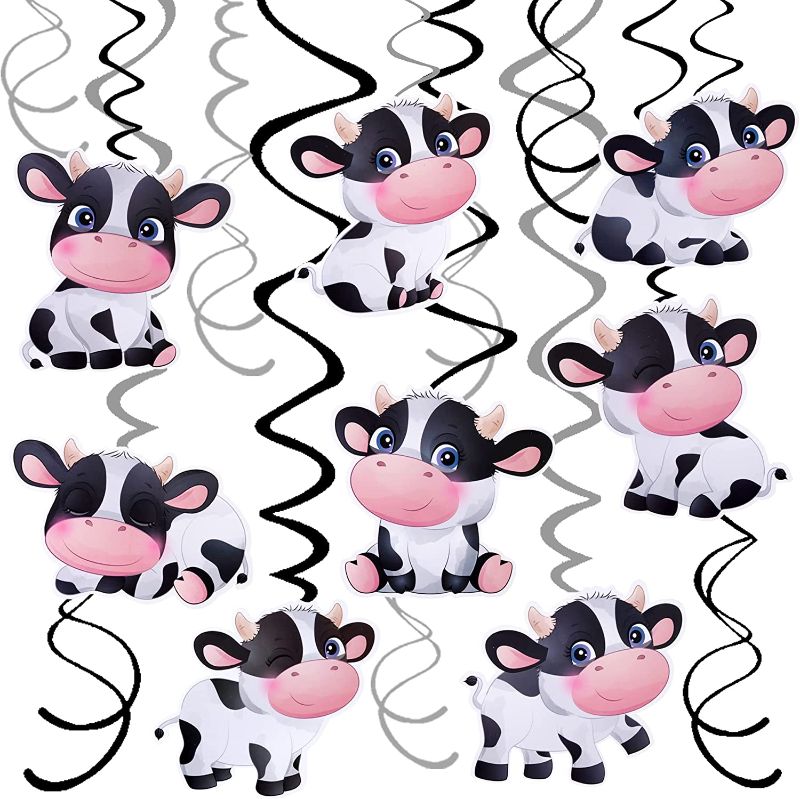 Photo 1 of 15Pcs Cow Birthday Party Decoration Cow Hanging Swirls for Farm Animal Theme Birthday Party Supplies
