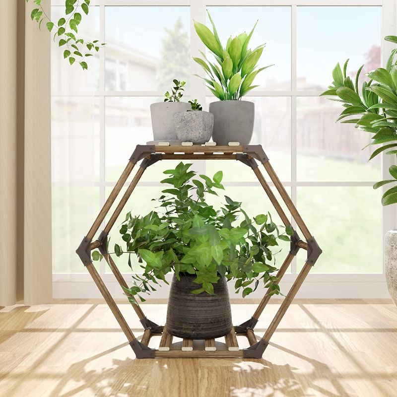 Photo 1 of Allinside Hexagonal Plant Stand Indoor, Outdoor Large Tiered Plant Stands for Multiple Plants, 2 Tiers Ladder Plant Shelf DIY for Window, Corner, Patio, Garden, Balcony
