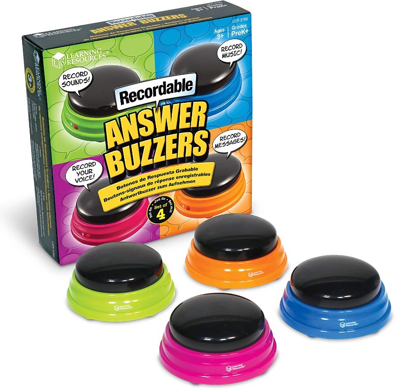 Photo 1 of Learning Resources Recordable Answer Buzzers - Set of 4, Ages 3+ | Pre-K Personalized Sound Buzzer, Recordable Buttons, Game Show Buzzers, Perfect for Family Game and Trivia Nights, Dog Buttons for Communications
