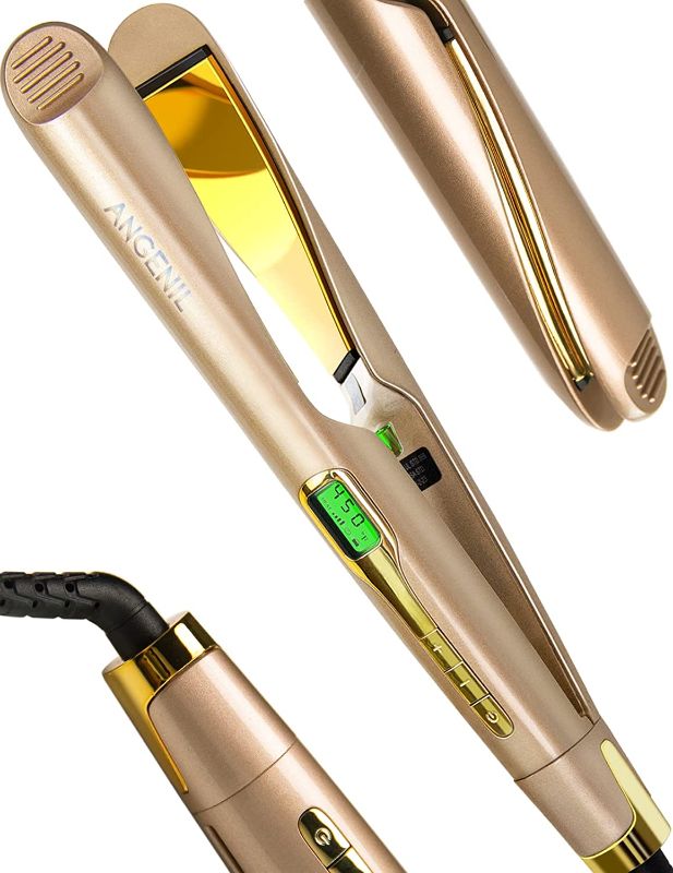 Photo 1 of ANGENIL Dual Voltage Hair Straightener and Curler 2-in-1, Titanium Flat Iron for Straightening & Curl Hair with Digital LCD Display for All Hair Types, Twist Straightening Curling Iron
