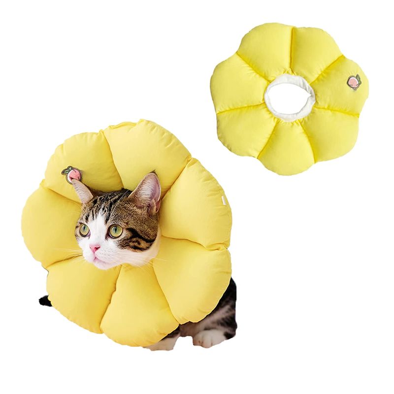 Photo 1 of Adjustable Recovery Collar Soft Cute Waterproof Elizabethan Collar for Cats Cone Collar Protective Recovery kitten Collar for After Surgery to Prevent from Biting Scratching(ELC07-yellow-s)
