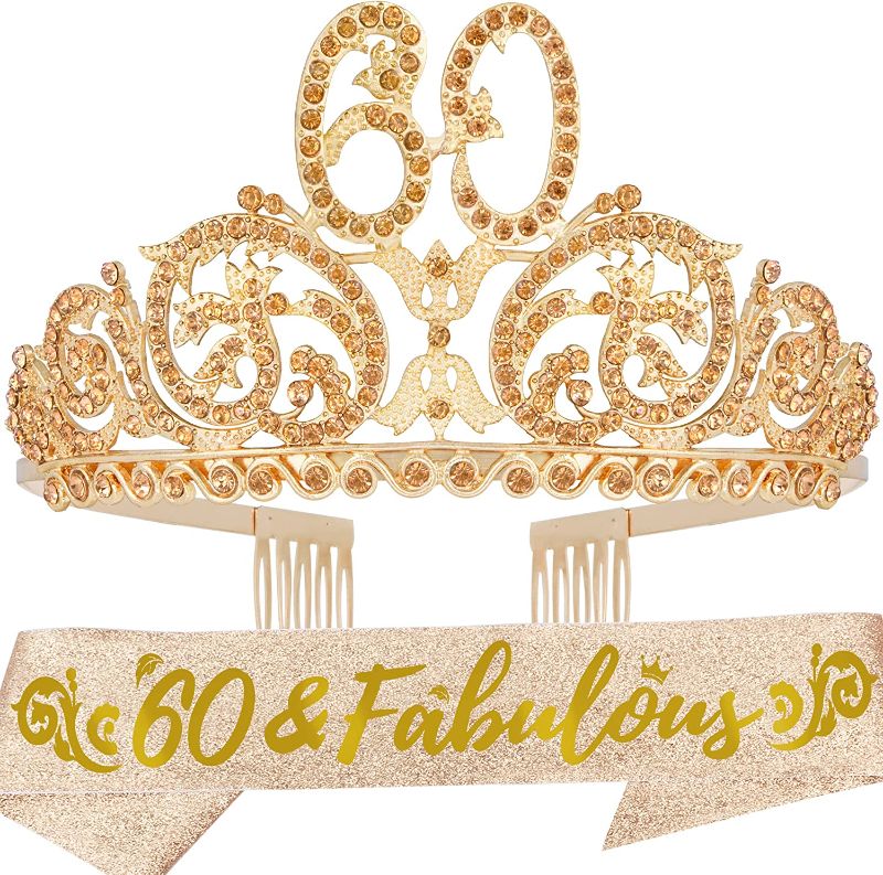 Photo 1 of 60th Birthday, 60th Birthday Gifts,60th Birthday Decorations for Women, 60th Birthday Gifts for Women, 60th Birthday Tiara and Sash, 60th Birthday Crown, 60th Birthday Sash, 60th Birthday Party Favor
