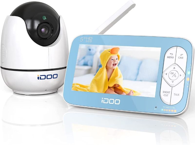 Photo 1 of Baby Monitor with Camera and Audio, iDOO Video Baby Monitor no WiFi with Night Vision, 720P 5" HD Color Display, Remote Pan-Tilt-Zoom, 900 ft Long Range, Two-Way Talk, Room Temperature, Lullabies
