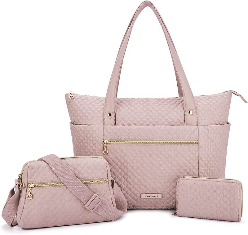 Photo 1 of BAGSMART Tote Bag for Women Shoulder Bag Top Handle Satchel Purse Set 3pcs pink
