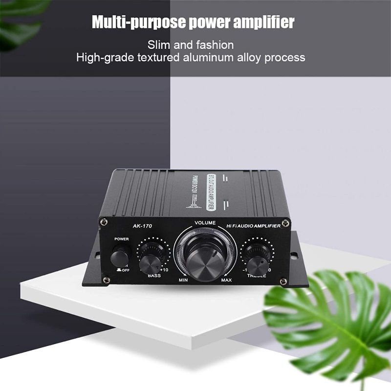 Photo 1 of ASHATA Mini Audio Amplifier, AK170 12V Mini Power Amplifier, with Low Distortion Rate for Audio, 20W+20W 47K Resolution, Slim and Modern, Easy to Use, Simple and Durable
