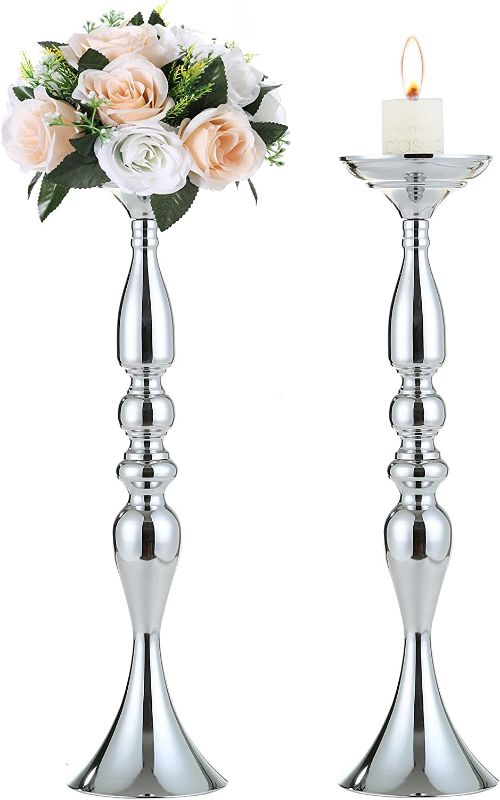 Photo 1 of 2pcs Tall Candlesticks Vases for Centerpieces Tables Silver Wedding, (50cm/19.7" H) Candle Holders Floor Vase Flower Stand for Wedding Centerpiece Table Decorations Home Party for Event. (S50)
