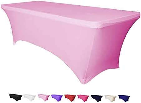 Photo 1 of 4ft Tablecloth Rectangular Spandex Linen - Table Cloth Fitted Cover for 4 Foot Folding Table, Wedding Linens Banquet Cloths Rectangle Covers (Pink)
