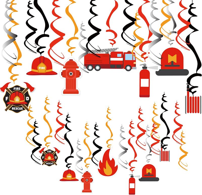 Photo 1 of 30Ct Fire Party Decorations Firefighter Birthday Decoration Fire Themed Hanging Swirl Fireman Party Supplies for Boy's Birthday Fire Engine Rescue Theme Party Baby Shower
