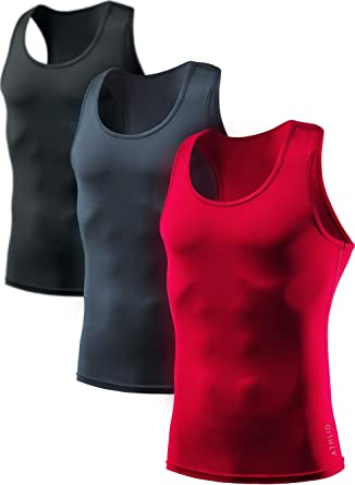 Photo 1 of ATHLIO 3 Pack Men's Cool Dry Compression Sleeveless Tank Top, Sports Running Basketball Workout Base Layer (Size: XLarge)