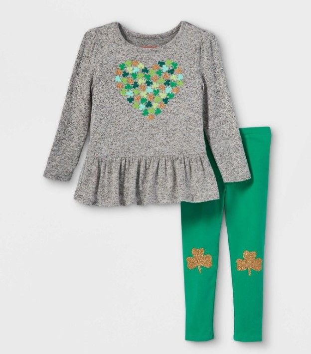 Photo 1 of ** SETS OF 3**
Toddler Girls' Shamrock Heart Long Sleeve Cozy Top and Leggings Set - Cat & Jack™ Gray
SIZE:4T