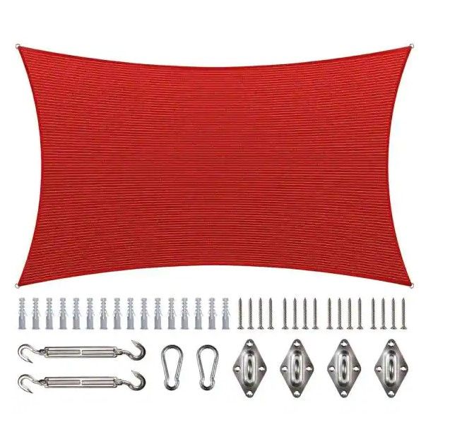 Photo 1 of 10 ft. x 10 ft. 190 GSM Red Rectangle Sun Shade Sail with Rectangle Kit
