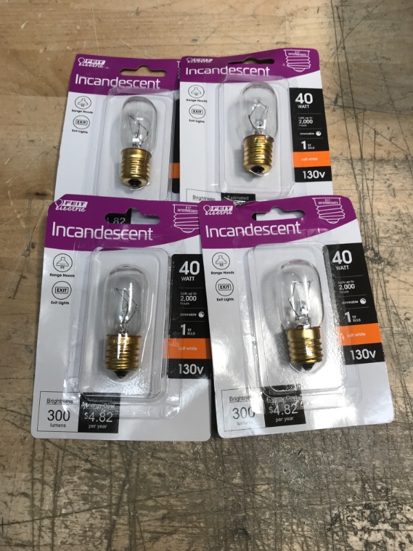 Photo 2 of ** SETS OF 4**
40-Watt Soft White (2700K) T7N Dimmable Intermediate E17 130-Volt Incandescent Light Bulb (1-Bulb)