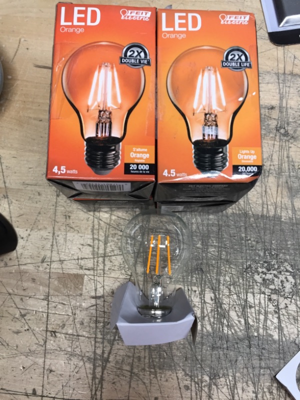 Photo 2 of 25-Watt Equivalent A19 Medium E26 Base Dimmable Filament Orange Colored LED Clear Glass Light Bulb (4 PACK)