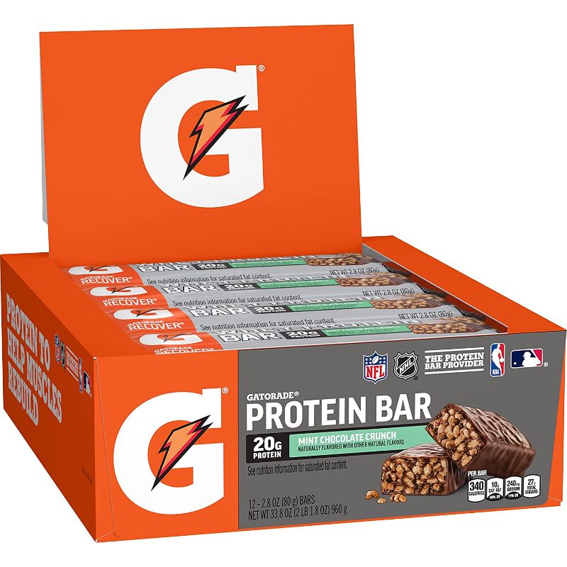 Photo 1 of **EXPIRES NOVEMBER 2022** Gatorade Whey Protein Bars, Mint Chocolate Crunch, 2.8 oz bars (Pack of 12, 20g of protein per bar)
