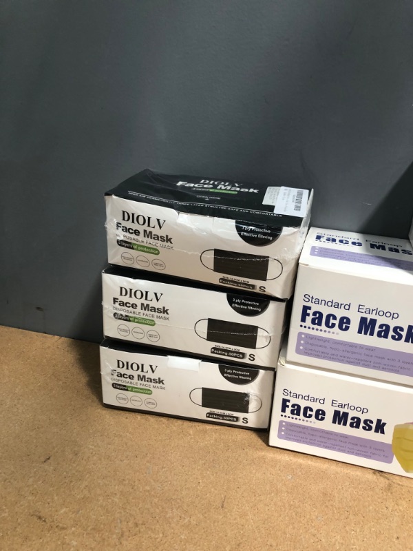 Photo 1 of ***NON-REFUNDABLE***
DISPOSABLE FACE MASK BUNDLE 
5 BOXES OF 50 PC 5 COLOR PACK, 3 BOXES OF 50 PC BLACK SMALL FACE MASKS