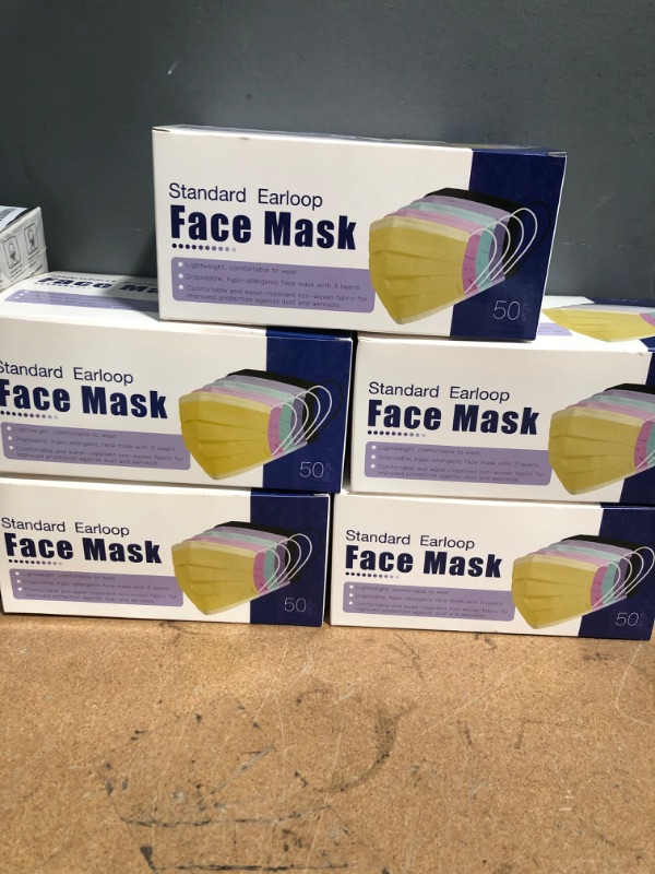 Photo 2 of ***NON-REFUNDABLE***
DISPOSABLE FACE MASK BUNDLE 
5 BOXES OF 50 PC 5 COLOR PACK, 3 BOXES OF 50 PC BLACK SMALL FACE MASKS