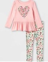 Photo 1 of Cat & Jack 12m Candy Cane Heart Top & Leggings Set Pink White
