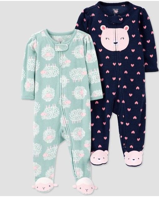 Photo 1 of Baby Girls' 2pk Bear & Sheep Fleece Sleep N' Play - Just One You® made by carter's Green/Navy size 3m 3 packs of 2
