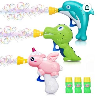 Photo 1 of 3Pack Bubble Guns with Bubble Refill Solution (10 oz Total) , Bubble Maker Bubble Blower Whale Unicorn Dinosaur Blaster for Toddlers Baby Bath Showers, Indoor and Outdoor Play