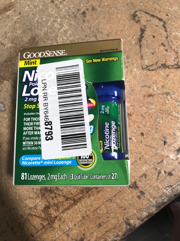 Photo 2 of ***NON-REFUNDABLE***
 BETS BY 8/22
GoodSense Mini Nicotine Polacrilex Lozenge, 2 mg (nicotine), Stop Smoking Aid, Mint Flavor; quit smoking with mint nicotine lozenge, 81 Count
