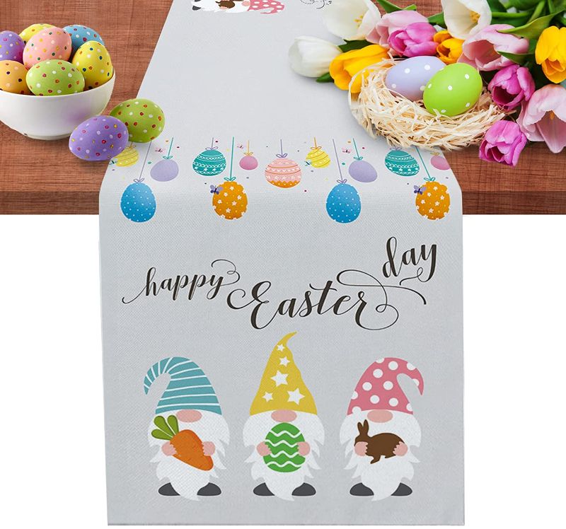 Photo 2 of ***NON-REFUNDABLE***
LINENS BUNDLE 
Easter Table Runner Easter Eggs Gnomes Dresser Size:13"x90",
Faironly Pillow Covers 18x18 1 Pack
3 Ukraine Flag 3x5FT
