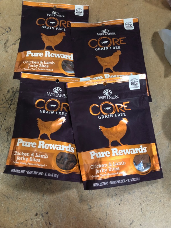 Photo 2 of ***NON-REFUNDABLE**
BEST BY 7/31/22
4 BAGS 
Wellness Core Pure Rewards Chicken & Lamb Jerky Bites 4 Oz