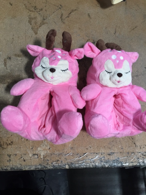 Photo 1 of Kids Plush Pink Deer Slippers
(size not printed)  