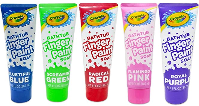 Photo 1 of Crayola Bathtub Fingerpaint 5 Color Variety Pack, 3 Ounce Tubes (Bluetiful Blue, Screamin' Green, Radical Red, Flamingo Pink, Royal Purple) - 45 tubes
