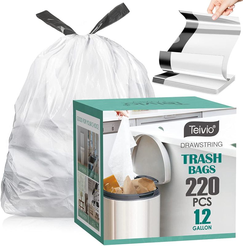 Photo 1 of 1.2 Gallon/220pcs Strong Drawstring Trash Bags Garbage Bags by Teivio, Bathroom Trash Can Bin Liners, Small Plastic Bags for home office kitchen, Code a fit 5-6 Liter, 0.8-1.6 and 1-1.5 Gal
