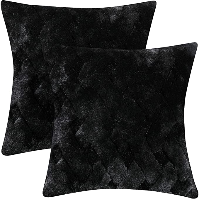 Photo 1 of  Faur Fur Throw Pillow Covers 18 X18 Inch Pack of 2 Decorative Pillow Cover for Couch. (Black)
