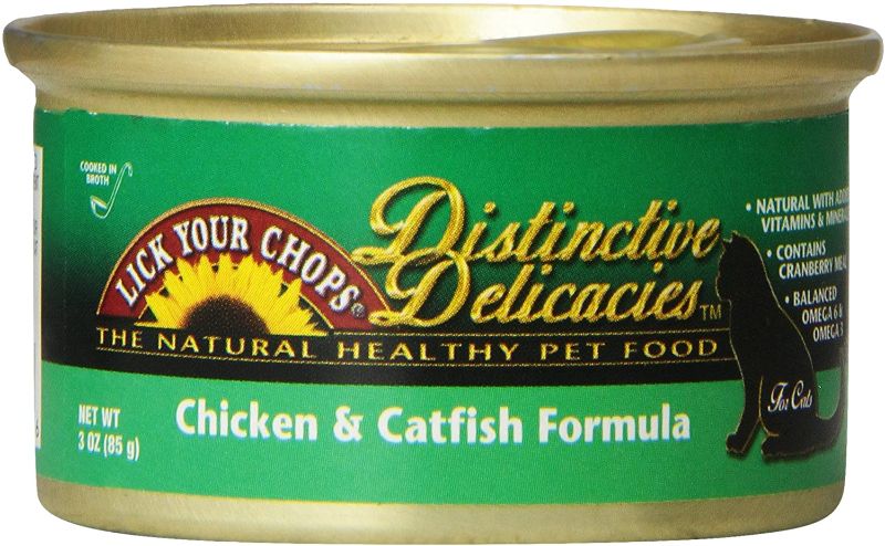 Photo 1 of *EXP: 11/26/2022* Lick Your Chops Distinctive Delicacies Chicken & Catfish For Cats, 3-Ounce Cans (Pack Of 24)
