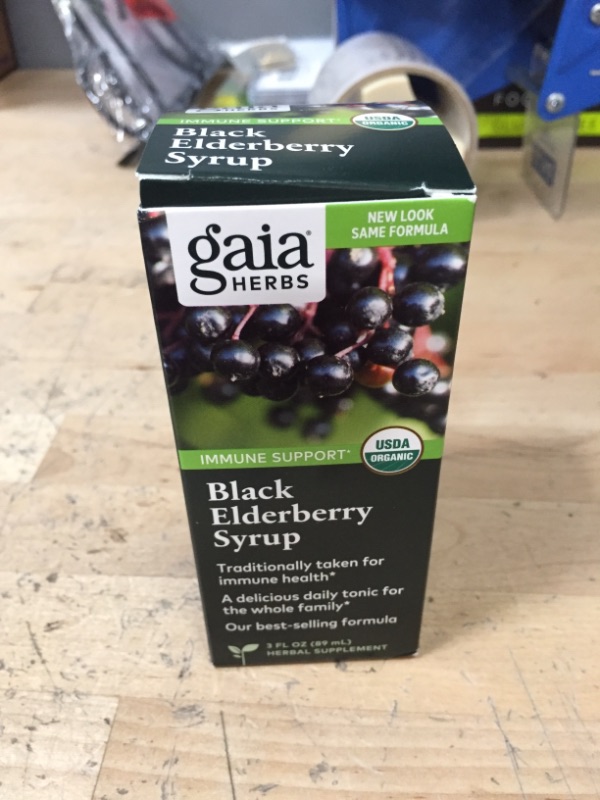 Photo 1 of *EXP: 8/26/2022* Gaia Herbs, Black Elderberry Syrup, Daily Immune Support with Antioxidants, Organic Sambucus Elderberry Supplement, 3 Ounce
