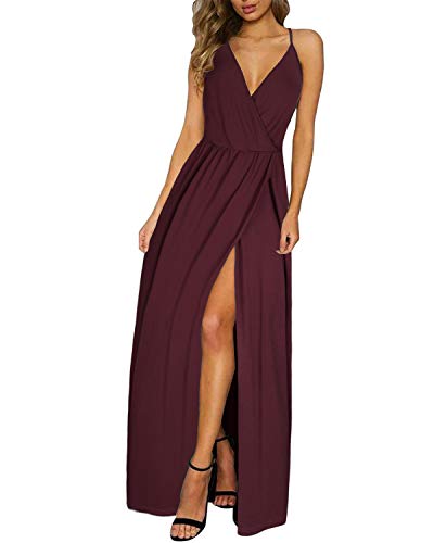 Photo 1 of II ININ Women's Deep V Neck Split Dress ( Dark Red, L)