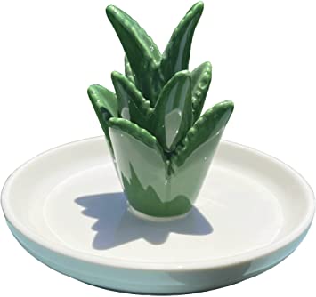 Photo 1 of EZDC Glazed Ceramic Ring Dish, Green Tall Aloe Vera Ring Holder Dish, Jewelry Dish, Ring Holder for Jewelry, Rings, Earrings & Necklaces *Minor Damage On the Tip*