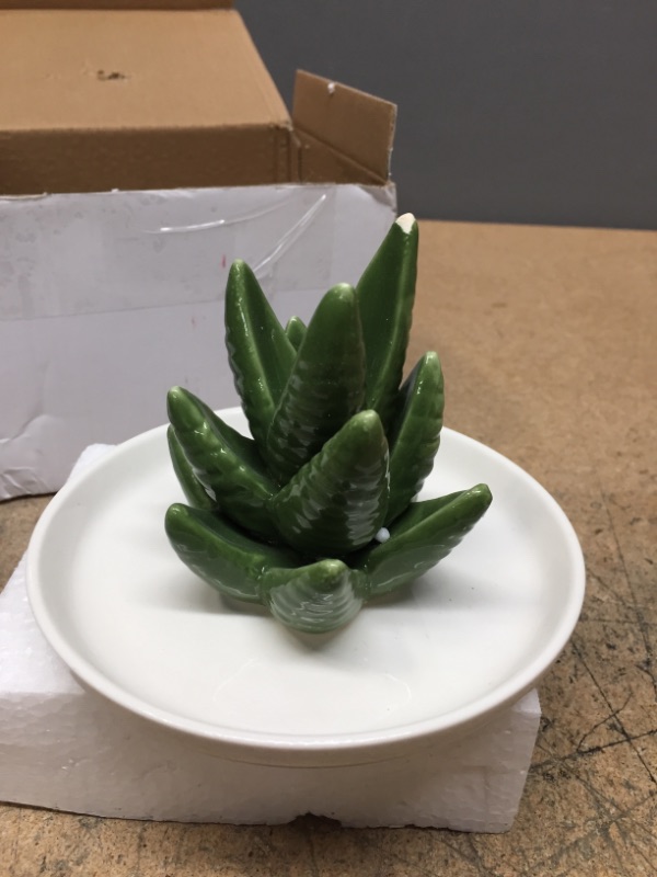 Photo 2 of EZDC Glazed Ceramic Ring Dish, Green Tall Aloe Vera Ring Holder Dish, Jewelry Dish, Ring Holder for Jewelry, Rings, Earrings & Necklaces *Minor Damage On the Tip*