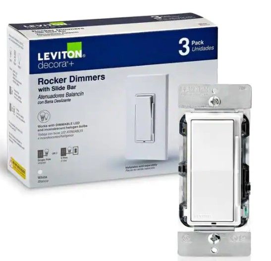 Photo 1 of 
Leviton
Decora 600-Watt Single-Pole/3-Way Universal Rocker Slide Dimmer, White (3-Pack)