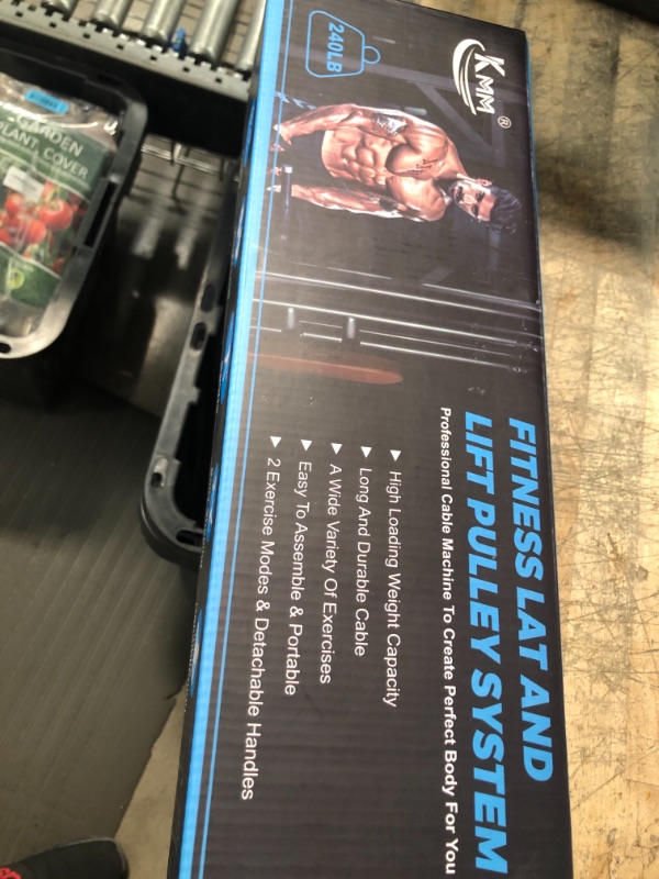 Photo 2 of KMM Pulley System Gym for Weight Training, LAT Pull Down Machine Cable Pulley Attachment Home Gym Workout Equipment with Upgraded Loading Pin, Straight Bar, 