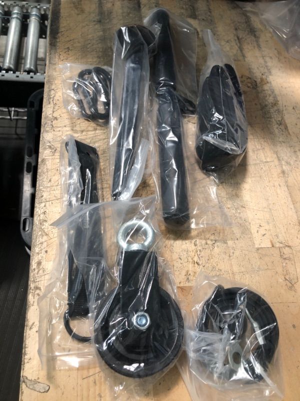 Photo 3 of KMM Pulley System Gym for Weight Training, LAT Pull Down Machine Cable Pulley Attachment Home Gym Workout Equipment with Upgraded Loading Pin, Straight Bar, 