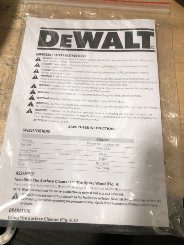 Photo 3 of 
DEWALT
18 in. Surface Cleaner for Gas Pressure Washers Rated up to 3700 PSI