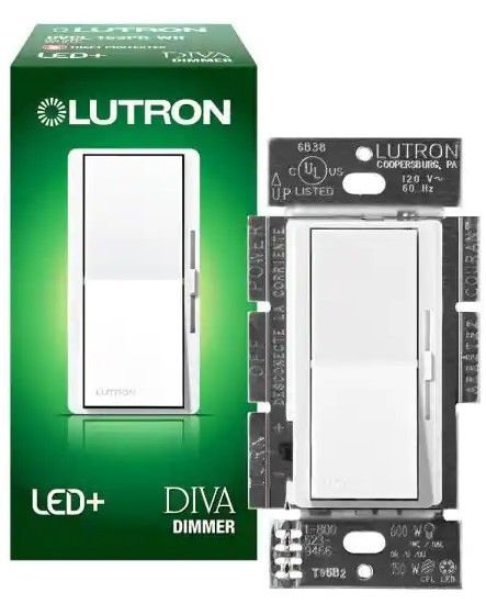 Photo 1 of 2 Diva LED+ Dimmer Switch for Dimmable LED, Halogen and Incandescent Bulbs, Single Pole or 3 Way, White