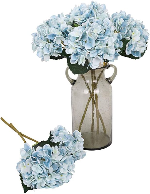 Photo 1 of  6Pcs Blue Flowers Silk Hydrangea Artificial Flowers Realistic Hydrangea Flowers Bouquet for Wedding Party Office Home Decor (Blue) VASE NOT INCLUDED

