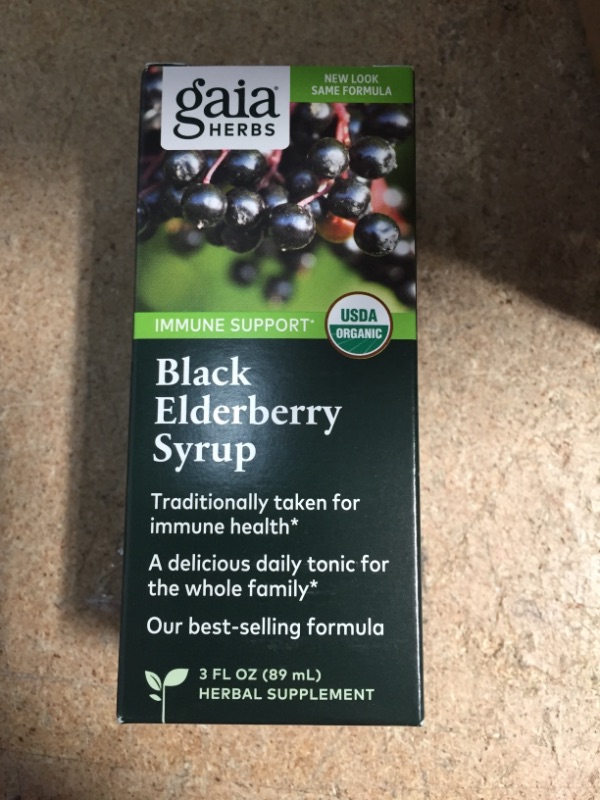 Photo 3 of **EXPIRE AUG26/2022** Gaia Herbs, Black Elderberry Syrup, Daily Immune Support with Antioxidants, Organic Sambucus Elderberry Supplement, 3 Ounce
