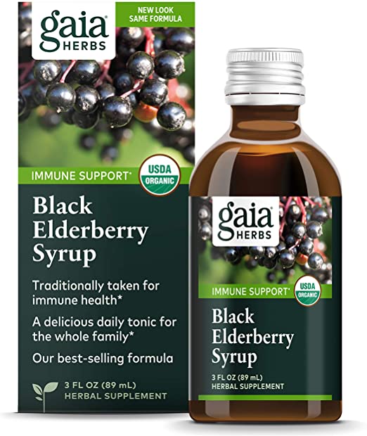 Photo 1 of **EXPIRE AUG26/2022** Gaia Herbs, Black Elderberry Syrup, Daily Immune Support with Antioxidants, Organic Sambucus Elderberry Supplement, 3 Ounce
