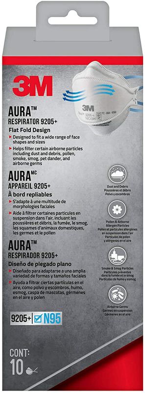 Photo 1 of 3M Aura Particulate Respirator 9205+ N95, 10-Pack
