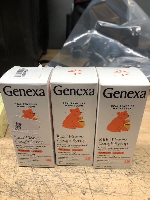 Photo 2 of 3 pack
no returns nonrefundable
expires 10/2022 
Genexa
Kids Honey Cough Syrup4.0fl oz